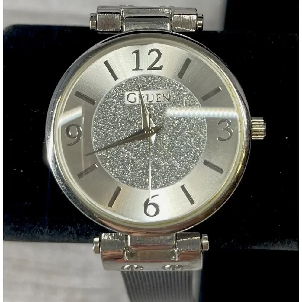 Gruen Wrist Watch Silver Dial Black Mesh Band Glitter 90s Womens Classic Dress